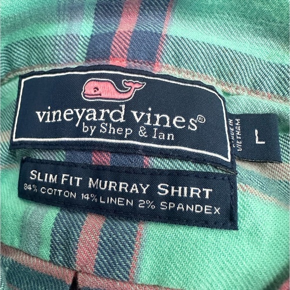 Vineyard Vines Slim Fit second wind Murray Large Capri Blue plaid Linen cotton - Picture 5 of 7